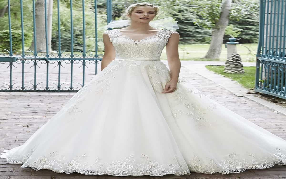 A line illusion neckline wedding dress