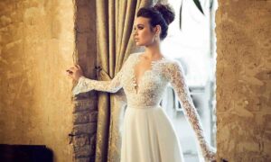 a line lace wedding dress long sleeve